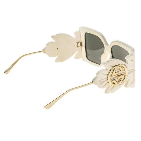 GUCCI 0535 Gold White Leaf Oversized Mask Fashion Sunglasses - Picture 4 of 7